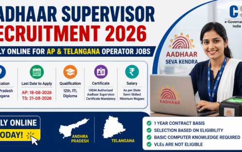 Aadhaar Supervisor Recruitment 2026: Apply Online for AP & Telangana Operator Jobs